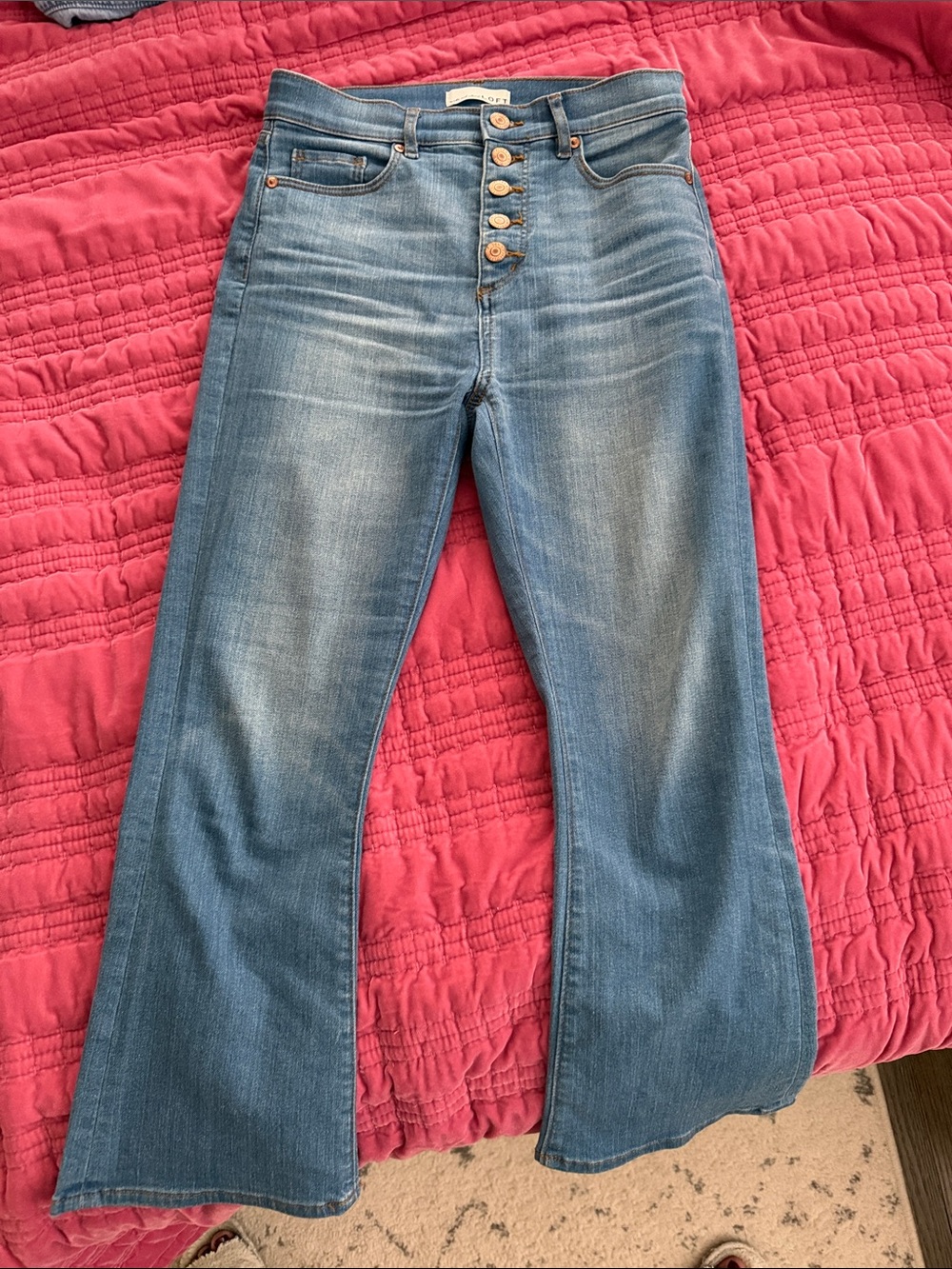 LOFT Light Blue High-Rise Button-Fly Flare Jeans
